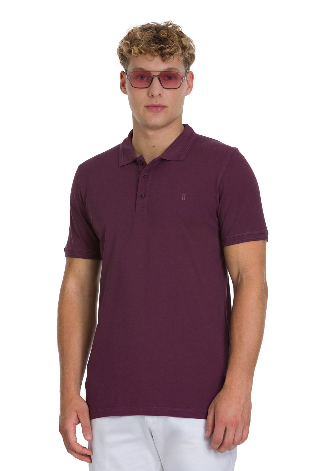 Mor Regular Fit 100% Pamuk Kıvrılmaz Polo Yaka Tişört - 4