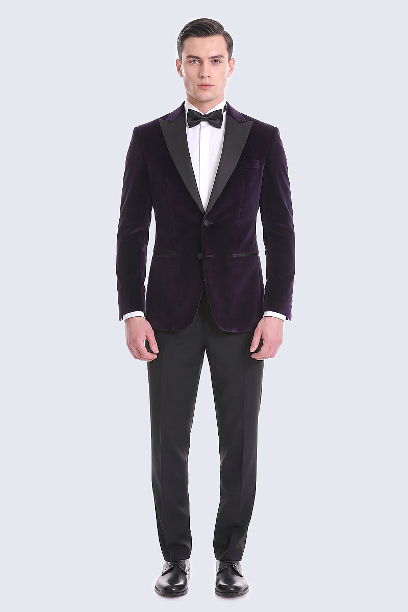 Mor Slim Fit Sivri Yaka Kadife Klasik Smokin Damatlık