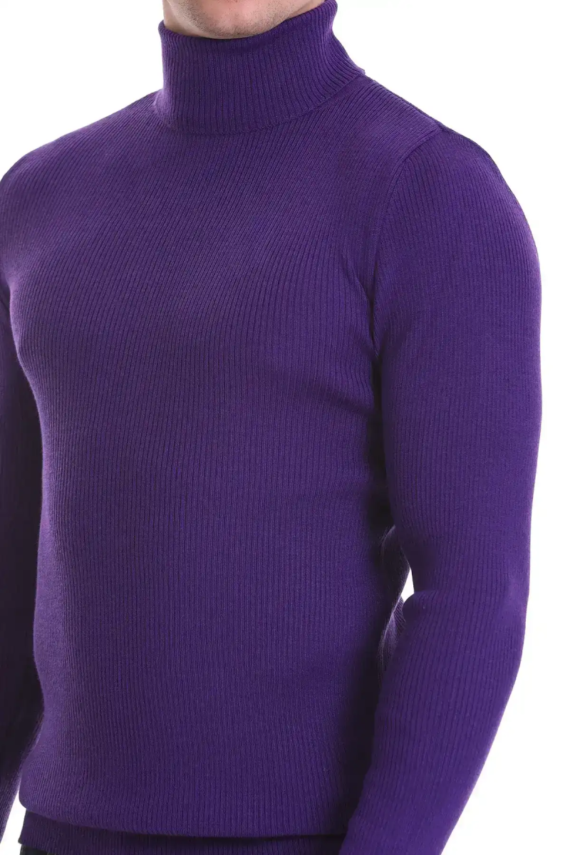 Mor Slim Fit Fitilli Balıkçı Yaka Yünlü Triko Kazak - Hatem Saykı (1)