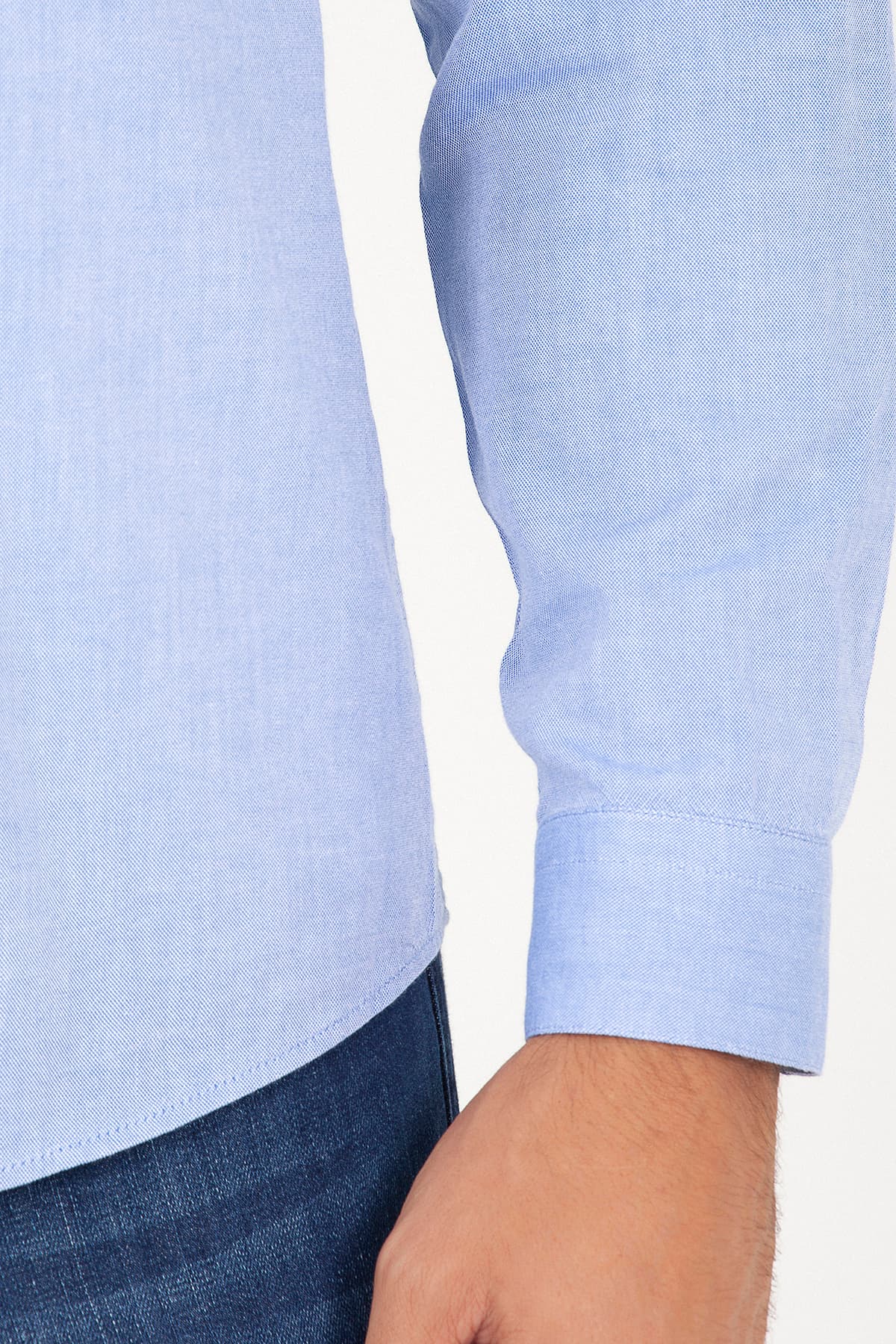 Mavi Slim Fit Düz 100% Pamuk Uzun Kol Spor Gömlek