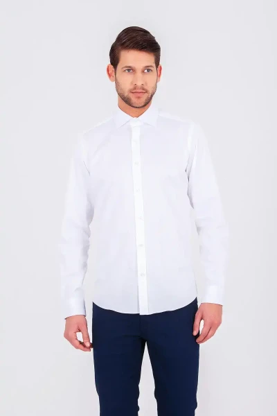 Pembe Slim Fit Baskılı 100% Pamuk Uzun Kol Saten Gömlek - 3