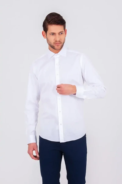 Pembe Slim Fit Baskılı 100% Pamuk Uzun Kol Saten Gömlek 