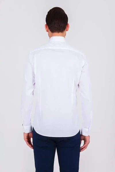 Pembe Slim Fit Baskılı 100% Pamuk Uzun Kol Saten Gömlek - 4