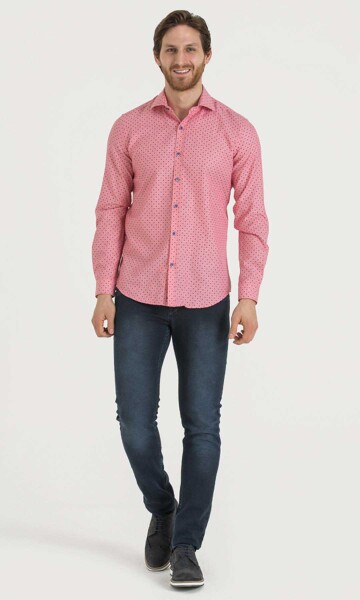 Pembe Baskılı Slim Fit Gömlek - 2
