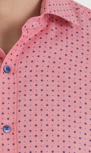 Pembe Baskılı Slim Fit Gömlek - 5