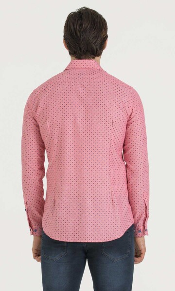 Pembe Baskılı Slim Fit Gömlek - 4