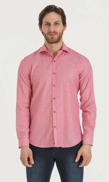 Pembe Baskılı Slim Fit Gömlek - 1