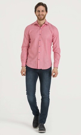 Pembe Baskılı Slim Fit Gömlek - 6