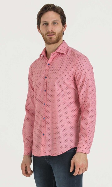 Pembe Baskılı Slim Fit Gömlek - Thumbnail