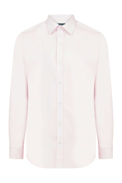 Pembe Slim Fit Düz 100% Pamuk Uzun Kol Spor Gömlek - 2