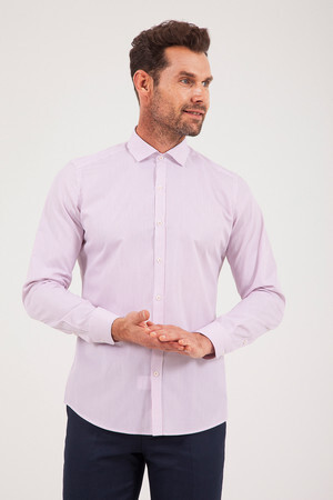 PEMBE Çizgili Slim Fit Gömlek - Thumbnail