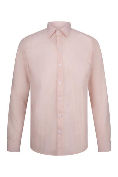 Pembe Comfort Fit 100% Pamuk Slim Yaka Uzun Kollu Spor Gömlek 