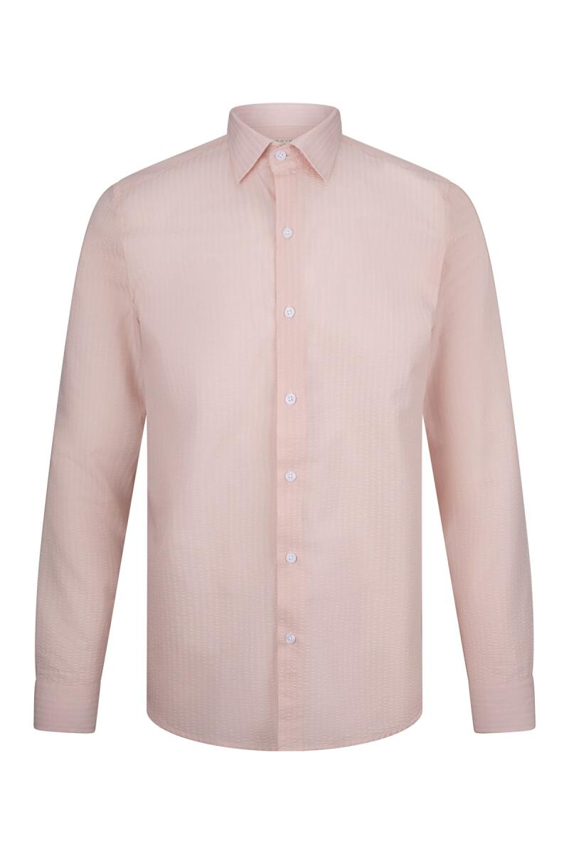 Pembe Comfort Fit 100% Pamuk Slim Yaka Uzun Kollu Spor Gömlek - Saykı