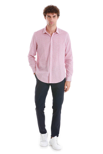 Pembe Comfort Fit Baskılı Slim Yaka Uzun Kollu Spor Gömlek - 2