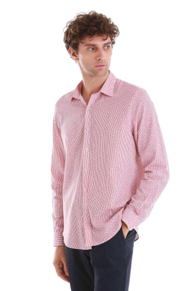 Pembe Comfort Fit Baskılı Slim Yaka Uzun Kollu Spor Gömlek - 3