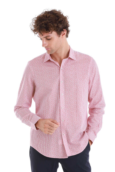 Pembe Comfort Fit Baskılı Slim Yaka Uzun Kollu Spor Gömlek - 4