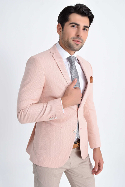 Pembe Desenli Slim Fit Ceket - 1