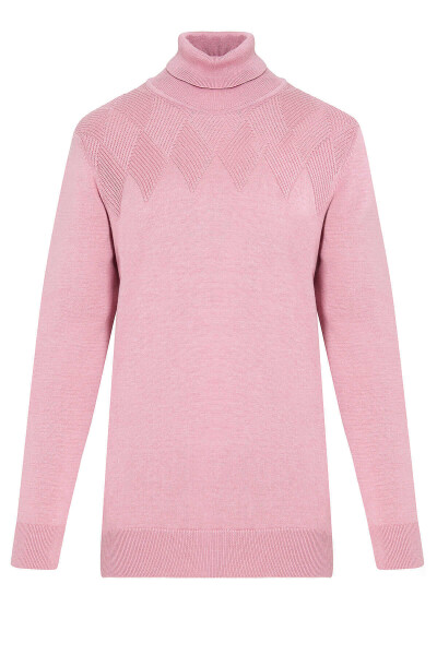 Gül Kurusu Regular Fit Desenli Pamuklu Balıkçı Yaka Triko Kazak - 7