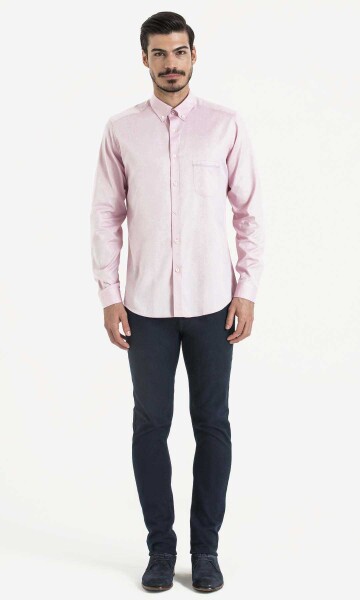 Desenli Slim Fit Pembe Gömlek - 2