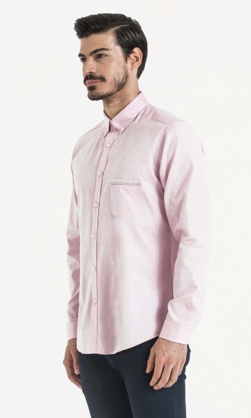 Desenli Slim Fit Pembe Gömlek - 3