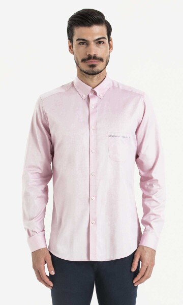 Desenli Slim Fit Pembe Gömlek - 1