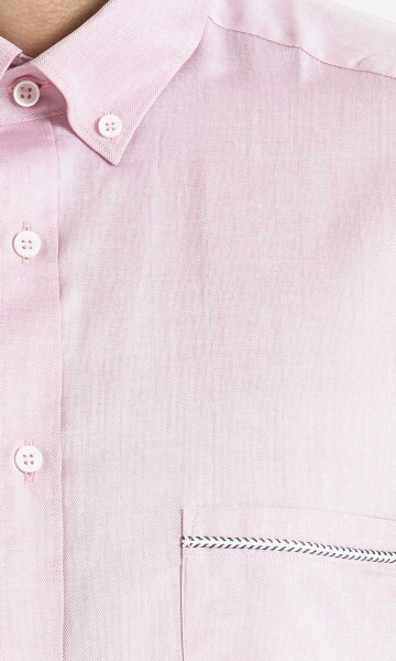 Desenli Slim Fit Pembe Gömlek - Thumbnail