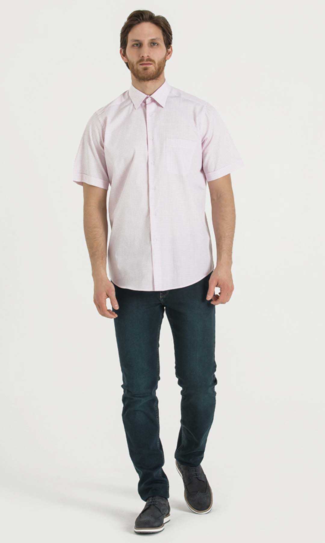 Pembe Kareli Klasik Kısa Kol Gömlek - 2