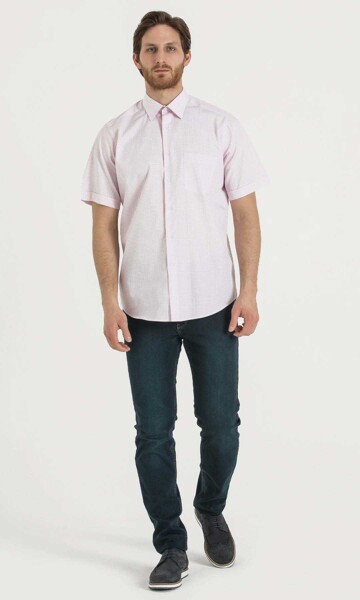 Pembe Kareli Klasik Kısa Kol Gömlek - 2