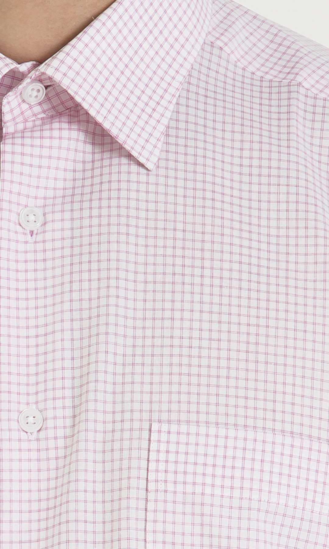 Pembe Kareli Klasik Kısa Kol Gömlek - 5