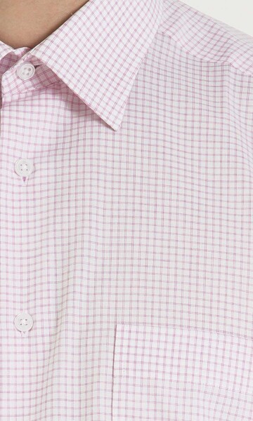 Pembe Kareli Klasik Kısa Kol Gömlek - 5