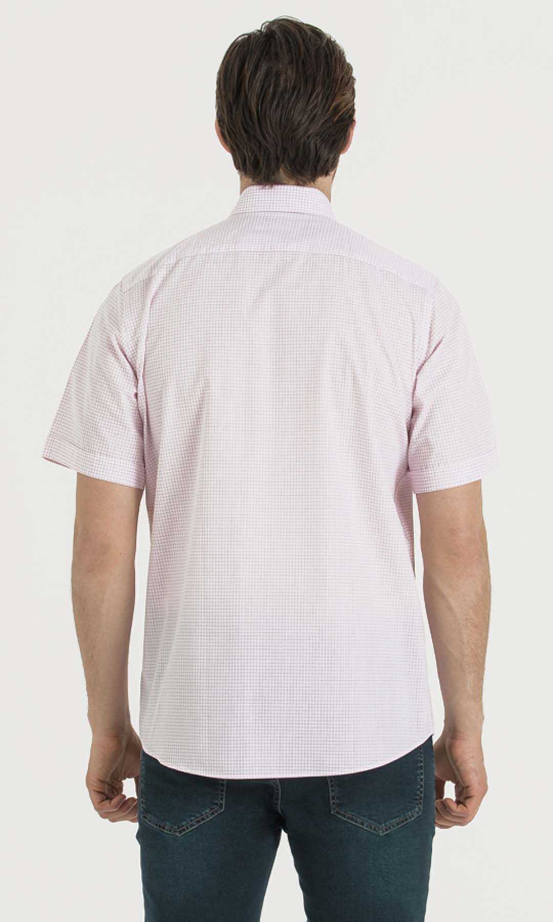 Pembe Kareli Klasik Kısa Kol Gömlek - 4