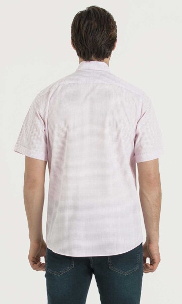 Pembe Kareli Klasik Kısa Kol Gömlek - 4