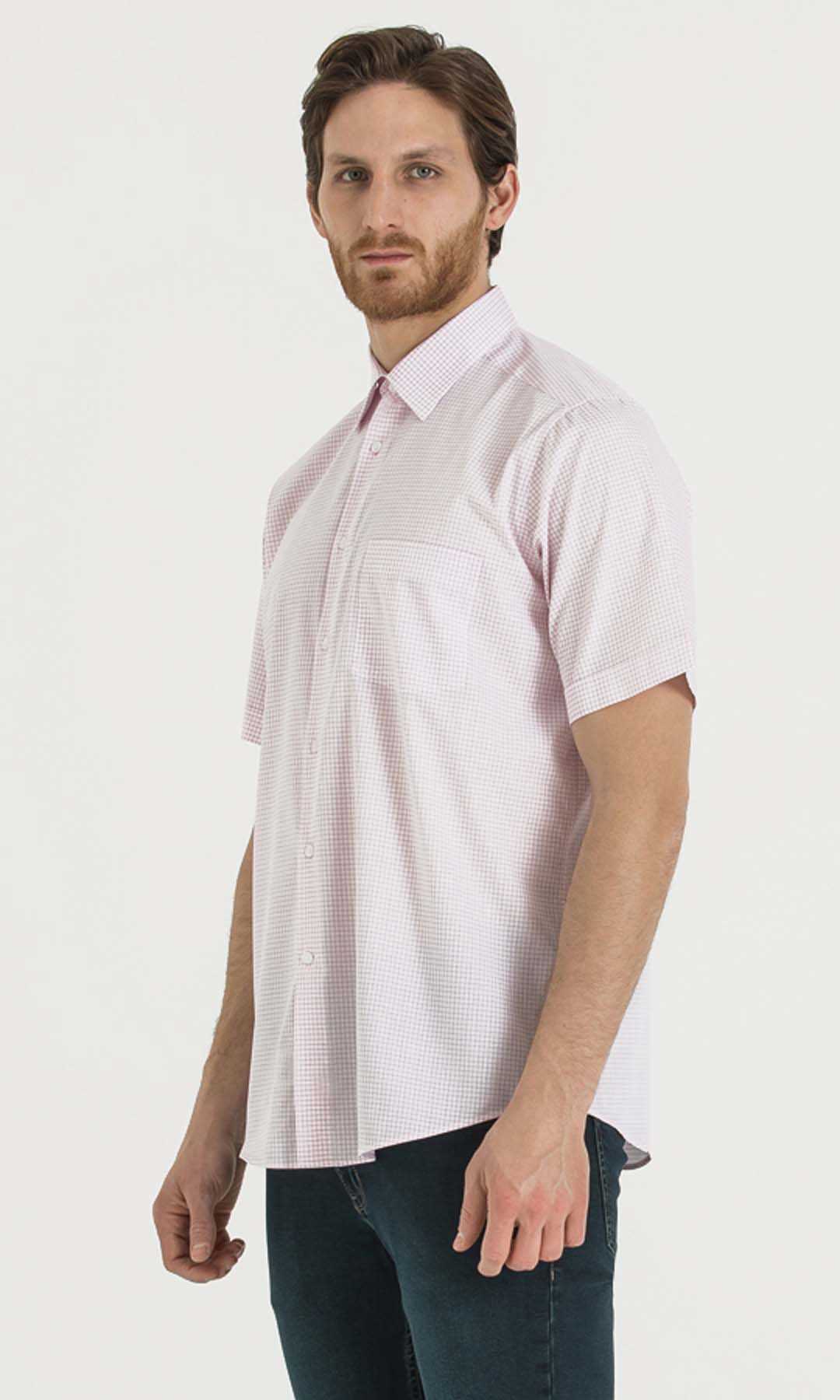 Pembe Kareli Klasik Kısa Kol Gömlek - 3