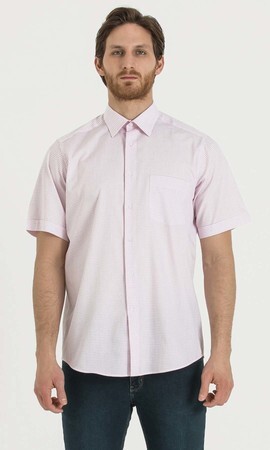 Pembe Kareli Klasik Kısa Kol Gömlek - 6