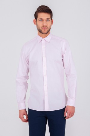 Pembe Slim Fit Düz 100% Pamuk Uzun Kol Oxford Gömlek - Thumbnail