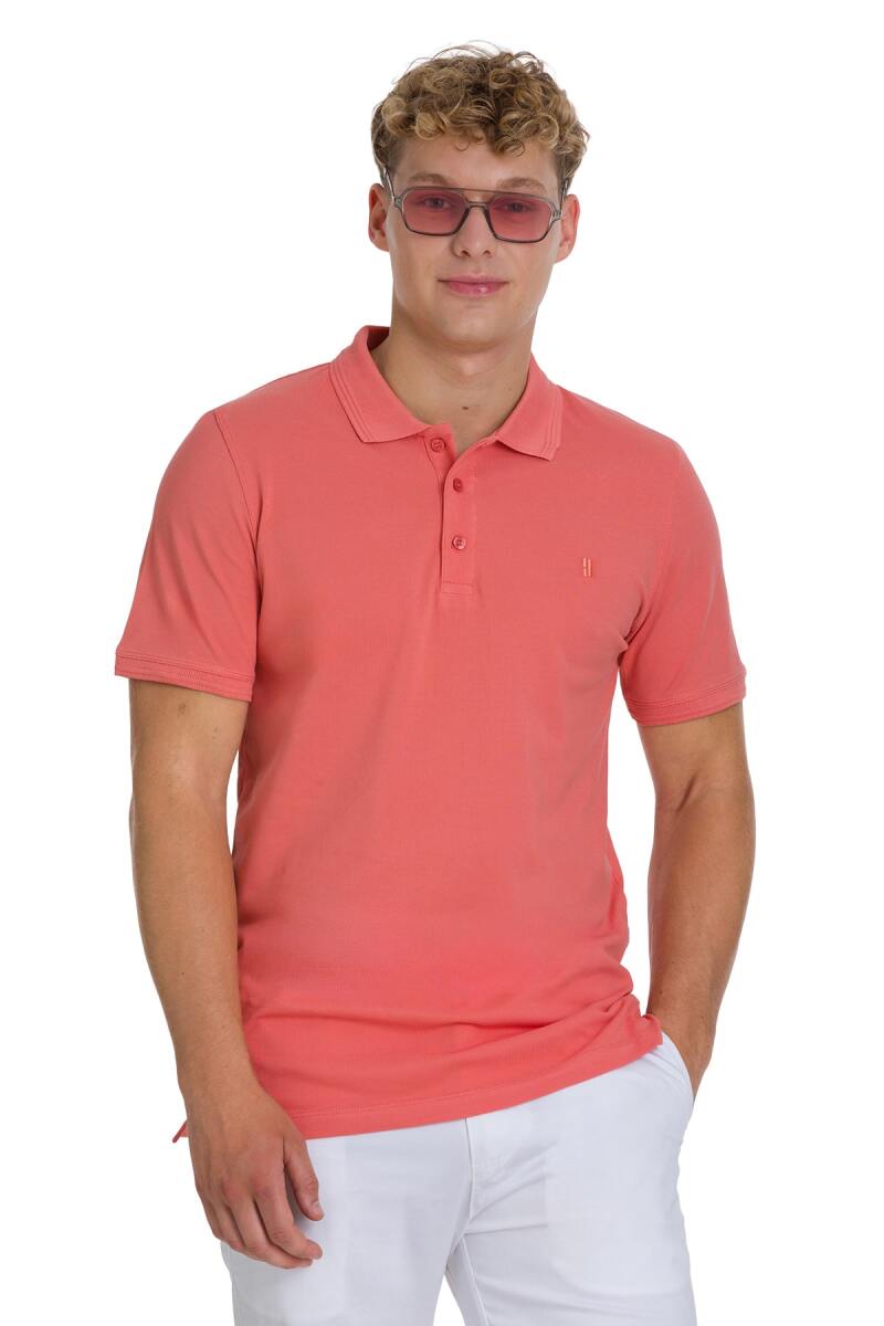 Pembe Regular Fit 100% Pamuklu Polo Yaka Tişört - Hatemoğlu