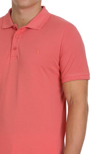Pembe Regular Fit 100% Pamuklu Polo Yaka Tişört - 4