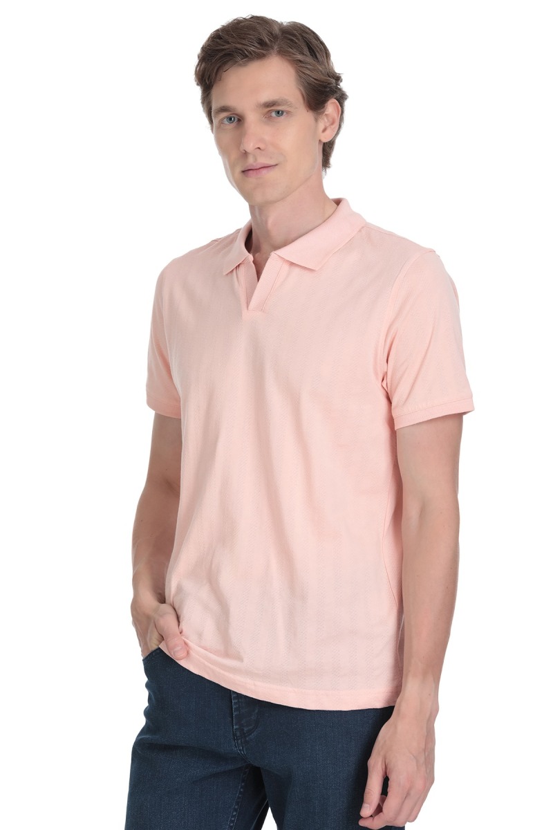 Pembe Regular Fit Apaş Yaka Pamuklu Tişört - Hatemoğlu