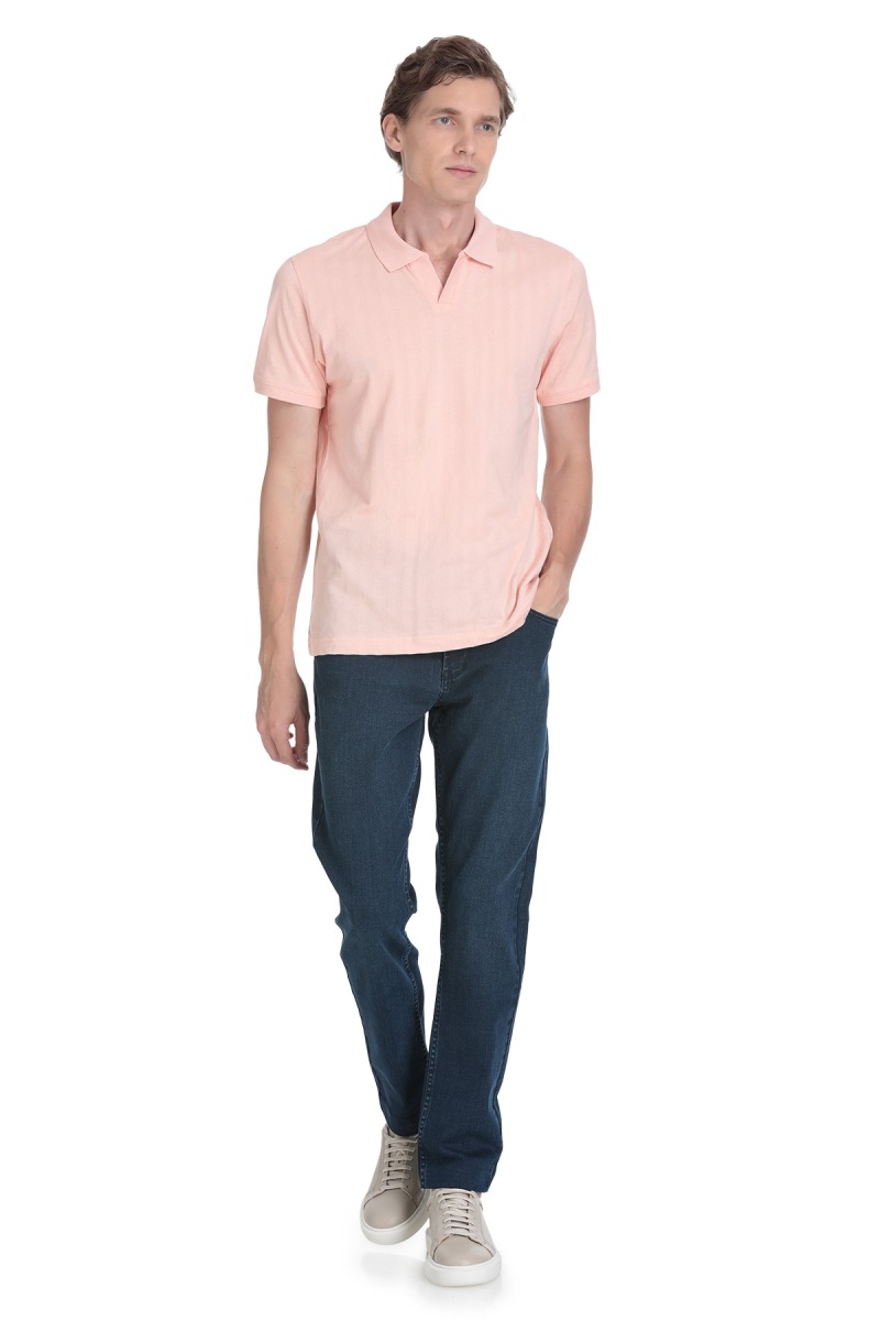 Pembe Regular Fit Apaş Yaka Pamuklu Tişört - Hatemoğlu (1)