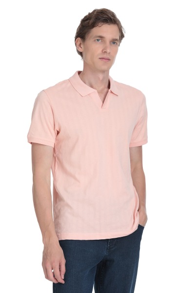 Pembe Regular Fit Apaş Yaka Pamuklu Tişört - 3