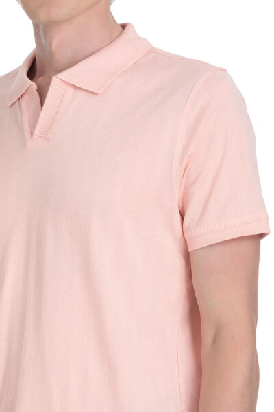Pembe Regular Fit Apaş Yaka Pamuklu Tişört - 4
