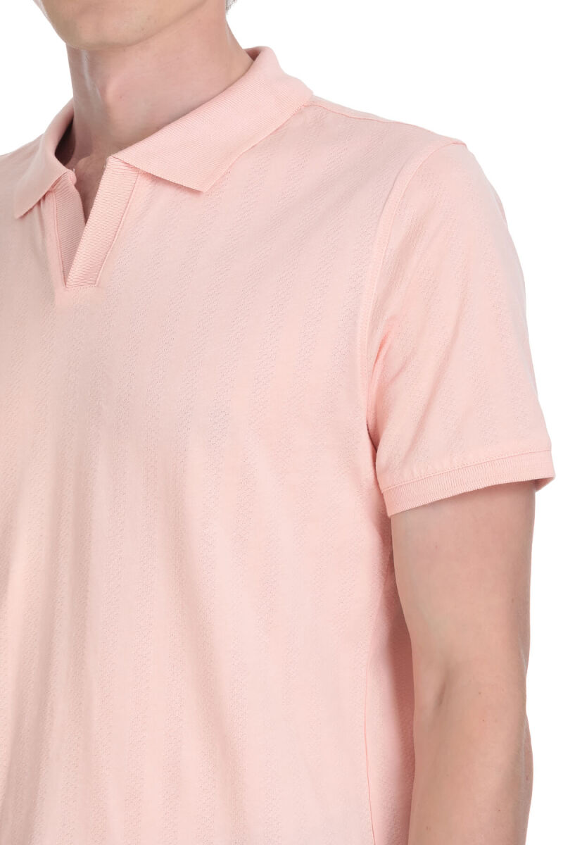 Pembe Regular Fit Apaş Yaka Pamuklu Tişört - Hatemoğlu (1)