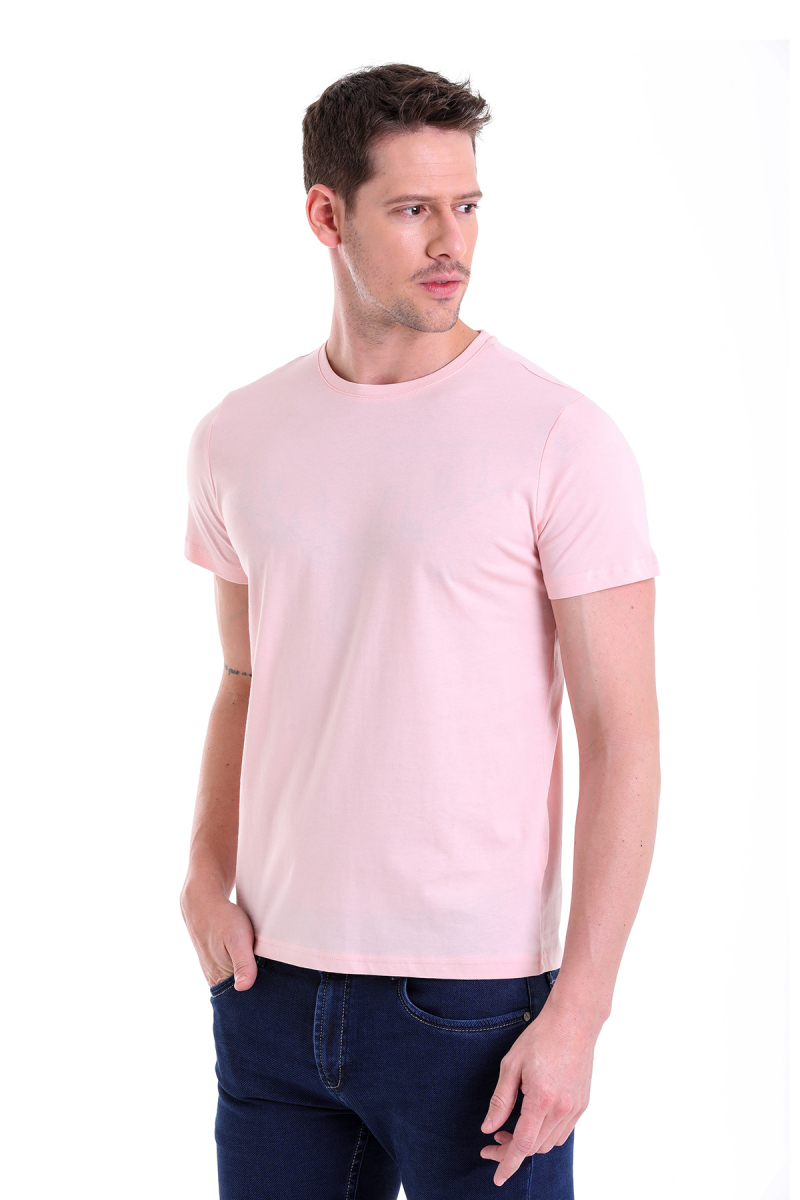 Pembe Regular Fit Bisiklet Yaka 100% Pamuk Tişört - HTML (1)