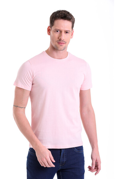 Pembe Regular Fit Bisiklet Yaka 100% Pamuk Tişört 