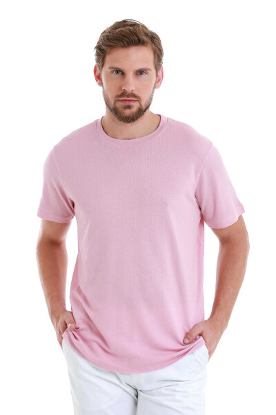 Pembe Regular Fit Bisiklet Yaka Pamuklu Tişört 