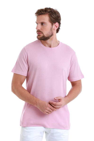 Pembe Regular Fit Bisiklet Yaka Pamuklu Tişört - 4