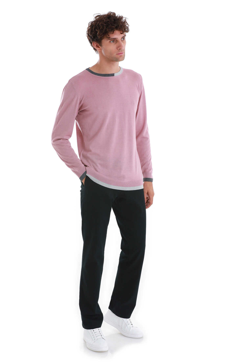 Pembe Regular Fit Bisiklet Yaka Yünlü Triko Kazak - Hatem Saykı (1)