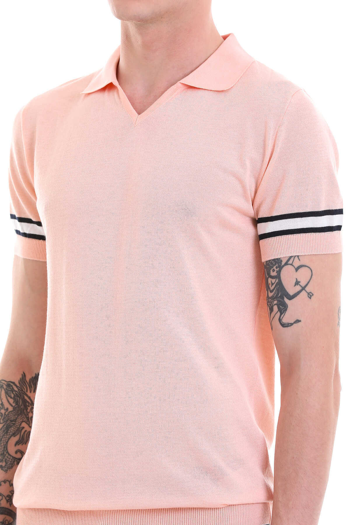 Pembe Slim Fit Çizgili Polo Yaka Tişört - 5