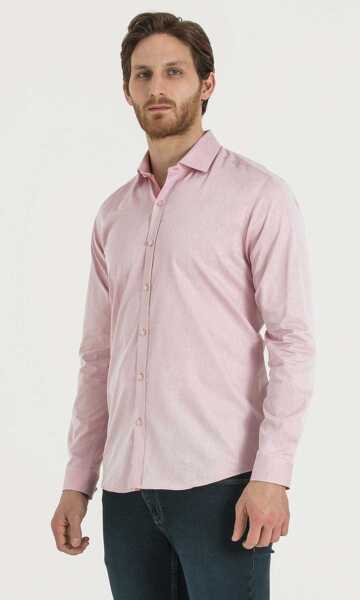 Pembe Slim Fit Desenli Gömlek - 11