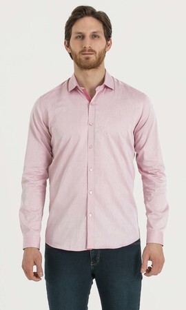 Pembe Slim Fit Desenli Gömlek - 16